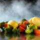 steamed vegetables from a countertop cooking equipment steamer of Antunes